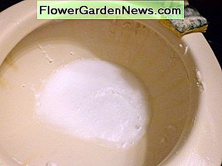 Purkšti arba užpilkite baltame acte į tualeto dubenį ir švepti, kol jis yra fizzing ir reaguojantis su kepimo soda Spray or pour white vinegar into the inside of the toilet bowl and scrub while it is fizzing and reacting with the baking soda