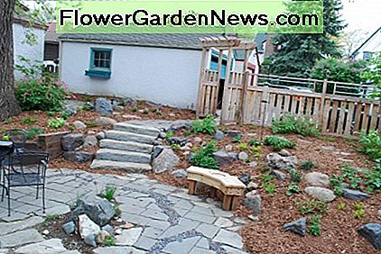 Mulch, rotsen en trappen Mulch, rocks and stairs