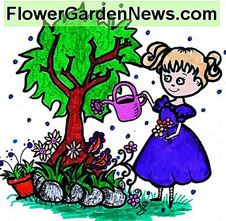 Gartenarbeit ist für Kinder magisch. Originalvorlage vom Autor. Gardening is magical to children. Original artwork by author.