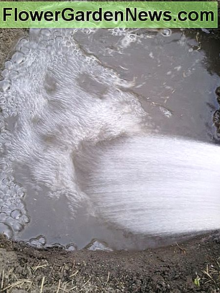 Trou rempli d'eau pour l'essai de percolation Hole being filled with water for percolation test