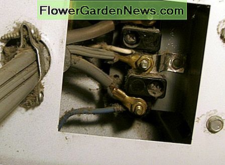 Drei Zinken sind noch angeschlossen. Beachten Sie das Metallstück, das vom weißen Kabel zum Rahmen des Trockners führt. Three prong cord still connected. Note the metal piece that goes from the white wire to the frame of the dryer.