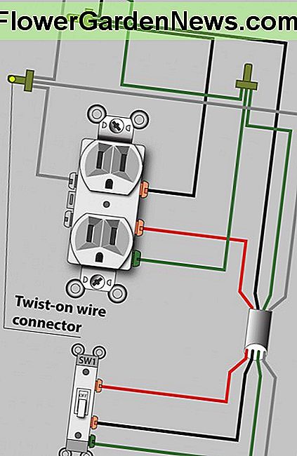 แผนผังสำหรับปลั๊กไฟแบบครึ่งร้อนที่ได้รับพลังงานในเต้าเสียบ (วิธีที่ต้องการ) Diagram for a half-hot switched outlet that gets power in the outlet box (the preferred method).