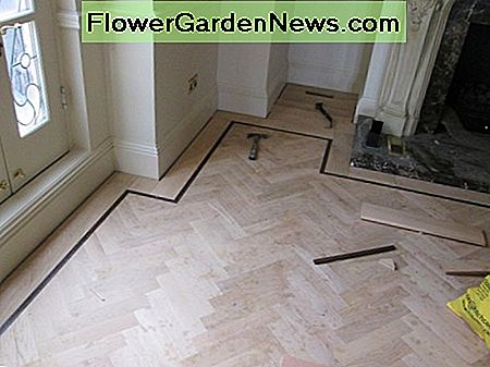 Wenn Sie die Eichenparkettblöcke einkleben, müssen sie noch geschliffen und in Lack lackiert werden Gluing down the oak parquet blocks, they still need sanding and finishing in lacquer