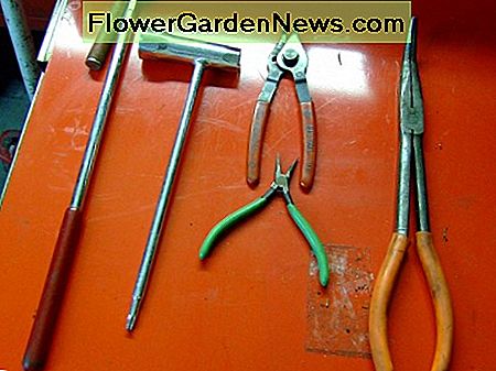 Magnet, Sprengringzange, große und kleine Spitzzange und eine Stihl-Torx / Steckdose. Magnet, snap ring pliers, large and small needle-nose pliers, and a Stihl torx/plug socket.