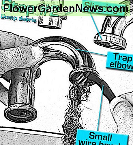 Trin # 2 Rengøring af et vaskefælde, rens fældens albue af snavs og snavs. Step #2 Cleaning a Sink Trap, clean out the trap elbow of debris and dirt.
