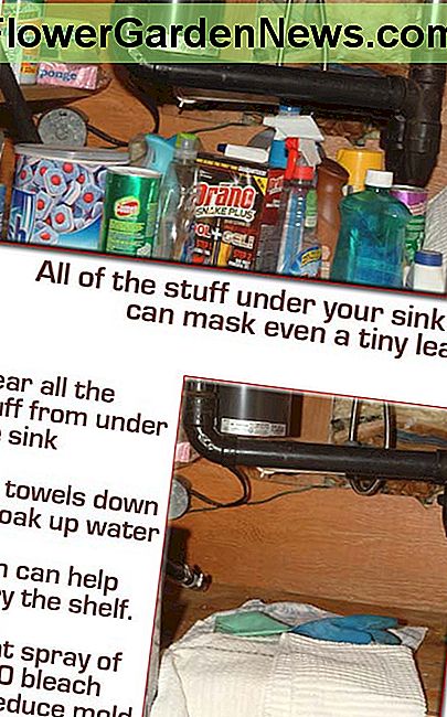 Verwijder alle spullen die onder de gootsteen en rond de berging zijn opgeslagen voordat u naar het trillingslek zoekt. Remove all of the stuff stored under the sink and around the disposal before searching for the vibration leak.