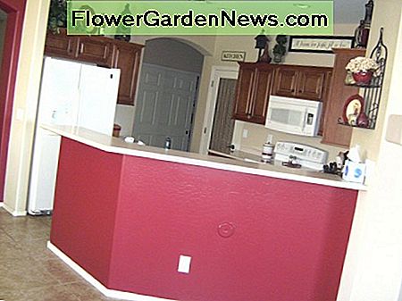 Schilderen onder het hoge aanrecht geeft op een eenvoudige manier kleur aan de keuken. Painting under the high countertop adds color to the kitchen in a simple way.