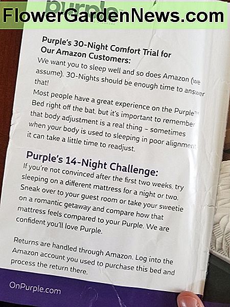 Purpurinis čiužinys, kurį užsisakiau per The Purple mattress I ordered through Amazon came with this insert explaining the trial period and how it works through Amazon versus purple.