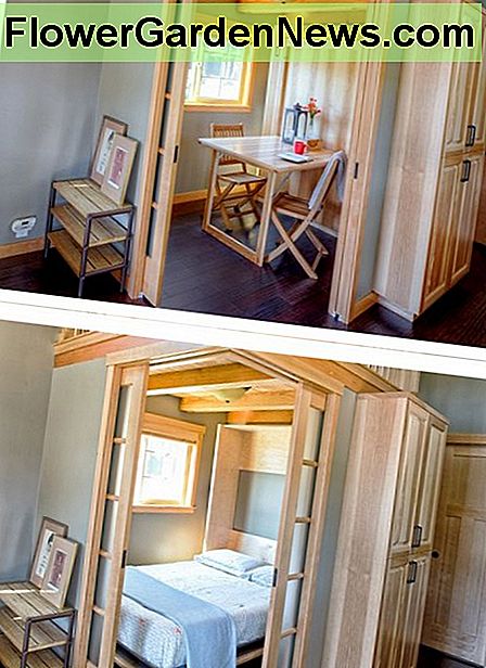 Mit etwas kreativem Design können winzige Häuser zwei oder mehr Funktionen erfüllen, wie es bei dieser Speise- / Schlafzimmeroption der Fall ist. With some creative design, tiny houses can serve two or more functions as is the case with this dining/bedroom option.