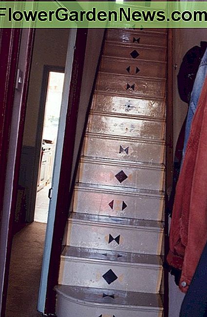 Dažyti laiptai iš originalių grindų plytelių. Painted stairs take design from original floor tiles.