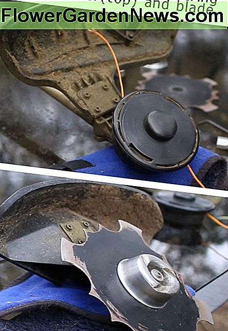 Freischneider mit Schnur und Klingenschneider. Brushcutter with string and blade cutter.