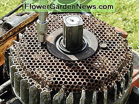 Verwijder eerst het gaas op het vliegwiel. First, remove the mesh on the flywheel.