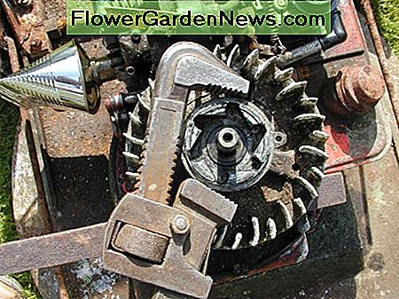 Gebruik een pijpsleutel (Stillson) om dit stuk te verwijderen. Houd de kaken uit de buurt van de schroeflippen om beschadiging ervan te voorkomen. Use a pipe wrench (Stillson) to remove this piece. Keep the jaws away from the screw lugs to avoid damaging them.