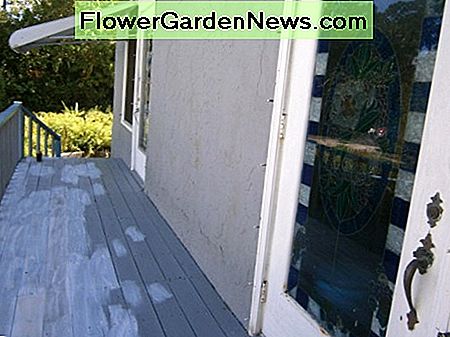 Die Veranda ist grundiert und bereit zum Malen. Sie können meine Esszimmertür sehen, die ich Faux Glas beflecke. Ein anderes Projekt! The porch is primed and ready for painting. You can see my Dining Room door that I Faux Glass stained. Another project!