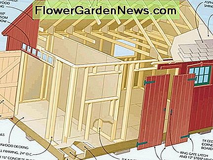 3d weggeschnittene Ansicht des Giebelschuppenplans - Tür- und Fensterplatzierungen bewegten sich herum. 3d cut-away view of the gable shed plan - door and window placements moved around.