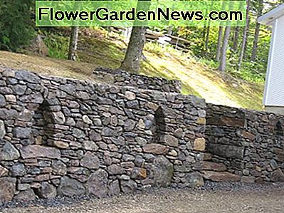 Diese Mauer in West-Bolton, in der Nähe von Brome Lake, QC, wurde mit Feldsteinen aus dem Kunden- und Nachbargrundstück gebaut. Sechs Fuß hoch und weit über hundert Fuß lang. Ich freute mich, dass die Kunden mir einige Bögen einfügten. This wall in West-Bolton, near Brome Lake, QC, was built using field stone from the customer's and neighbouring property. Six feet in height and well over a hundred feet long. I was pleased that the customers allowed me to insert some arches.
