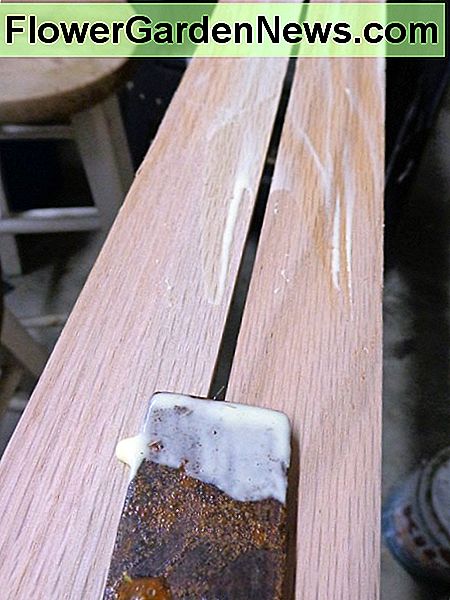 'เนย' ชิ้นด้วยกาวไม้ 'Buttering' the pieces with wood glue.