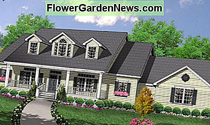 มีห้องเพดานสามห้องระเบียงด้านหน้าและที่จอดรถที่แนบมา With three dormers, front porch, and attached garage.