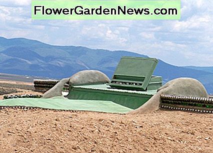 Earthship Stogas - Earthships yra pastatytos į nedidelius kalvius, kurių lango pusė yra į pietus, o kitos pusės yra izoliuotos žeme. Izoliacija labai sutrumpina šildymo ir oro kondicionavimo poreikį. Earthship Roof - Earthships are built into small hills, with the window side facing south and the other sides insulated by earth. The insulation cuts down substantially on the need for heating and air conditioning.