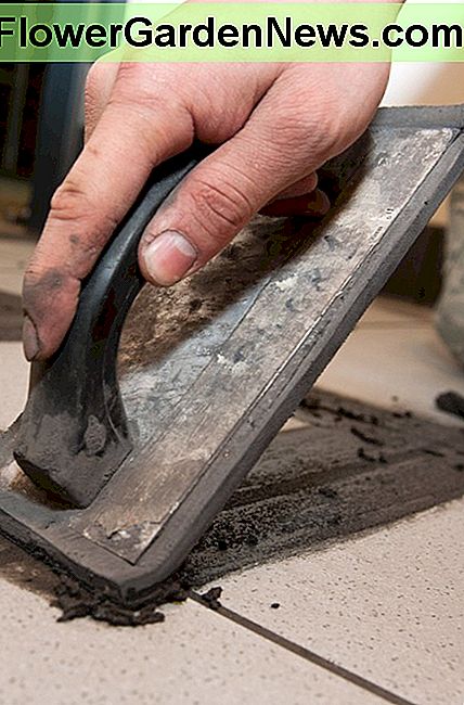 Hold the grout float at a 45-degree angle to the tile floor. Press the grout firmly into the joint.